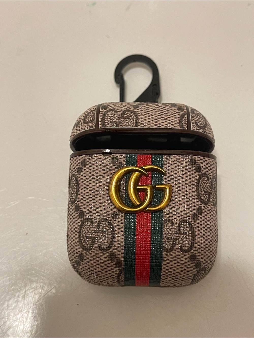 GG Monogram AirPods Case in Beige with Green & Red Stripe NWOT - Picture 2 of 7